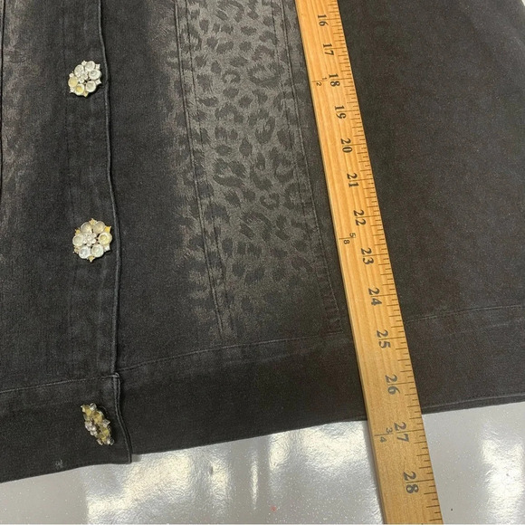 Quacker Factory Jacket XL Black Leopard Animal Print Sparkle Buttons Stretch - Picture 14 of 15